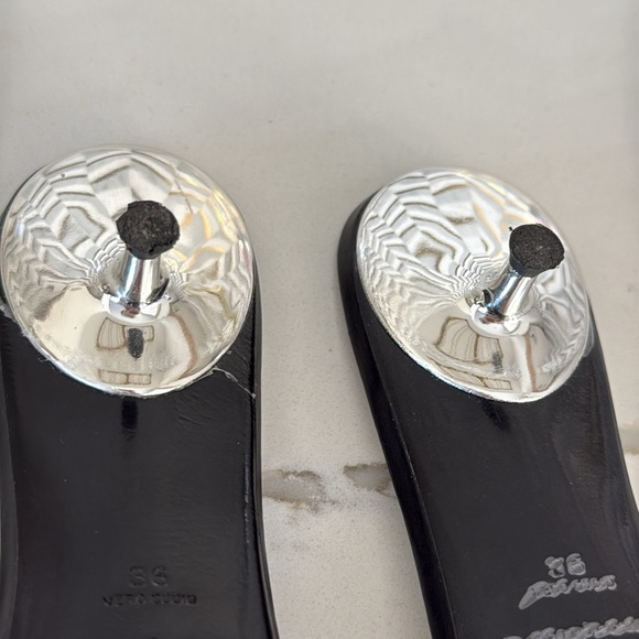 Alexander Wang Black Jo Crystal Logo Slide Silver Sandals Kitten Heel Size 36/ 6 - Picture 13 of 16